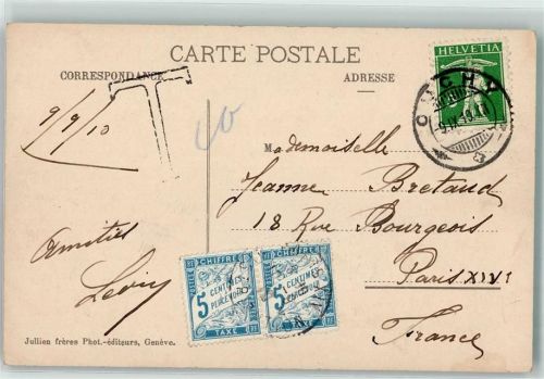Ouchy Taxe Nachgebühr Paar Destination Schweiz Frankreich Phila Schweiz 1910