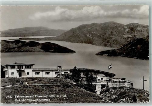 6375 Beckenried 1947 Foto AK Gasthaus Bahnrestaurant Kiewenalp Vierwaldstättersee