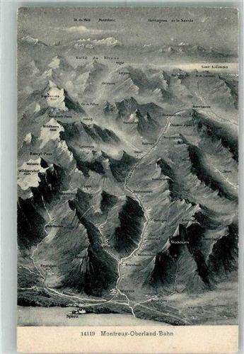 3700 Spiez 1910 Foto AK Vogelschau Relief Montreux-Oberland-Bahn