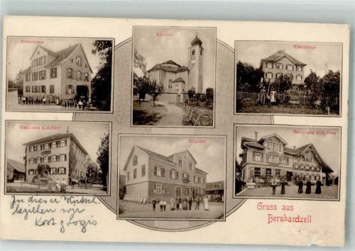 9304 Bernhardzell 1915 Gebrauchsspuren Kirche Käserei Gasthaus Adler Handlung