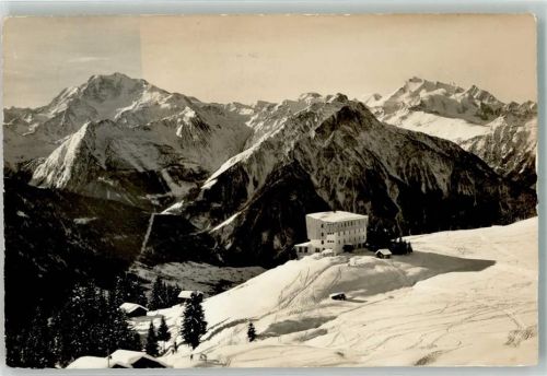 3987 Riederalp Foto AK Winter Hotel Alpenrose Hüttenstempel Foto Gyger