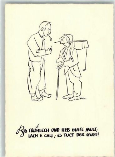 sign. Keller Zeichnung 2 Männer Künstlerkarte Motiv Schweiz KEINE AK