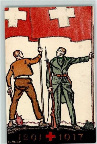 Bundesfeier sign Ed. Vallet Bundesfeier Ganzsachen Schweiz 1917 Künstlerkarte