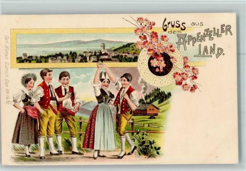 9050 Appenzell Hirschberg Lithographie Appenzeller Tracht Tanz Verlag Carl Künzli Nr.1476