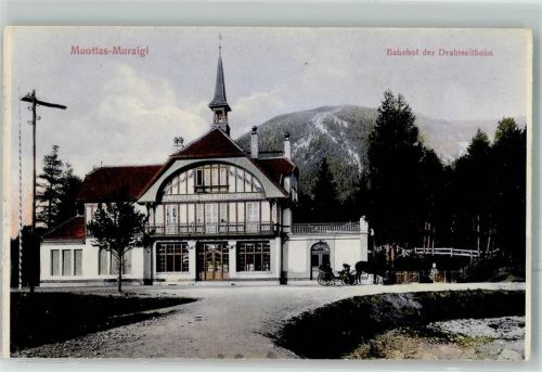 Muottas Muragl Foto AK Bahnhof der Drahtseilbahn