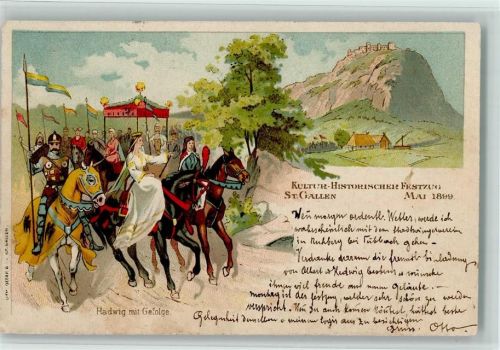 9000 St. Gallen S. Gallo Lithographie Kulturhistorischer Festzug Hadwig Ritter