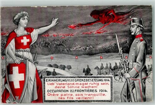 Gebrauchsspuren Erinnerung Grenzbesetzung 1914 Wappen Soldat Schwert Feldpost Bataillon No. 54