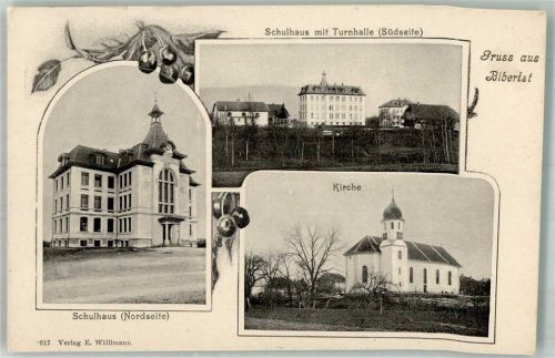 4562 Biberist Bleichenberg 1911 Foto AK Kirche Schulhaus