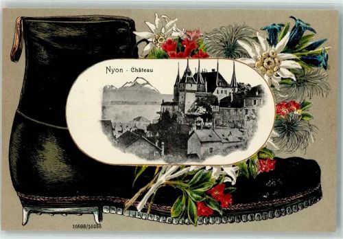 1260 Nyon Prägedruck Schloss Lithographie