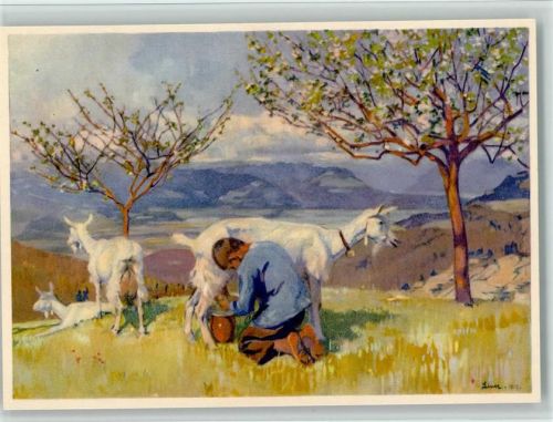 C. Liner - Ziegenhirte beim melken, gute Erhaltung AK Pro Juventute Schweiz Künstlerkarte