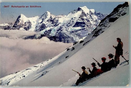 Schilthorn Mürren Foto AK Winter Rutschpartie am Schilthorn