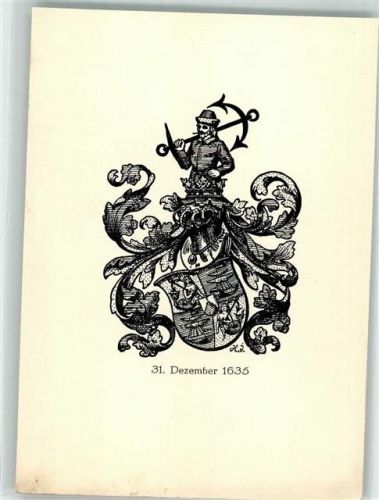 Künstlerkarte Wappen Mann mit Schiffsanker sign. K.J.