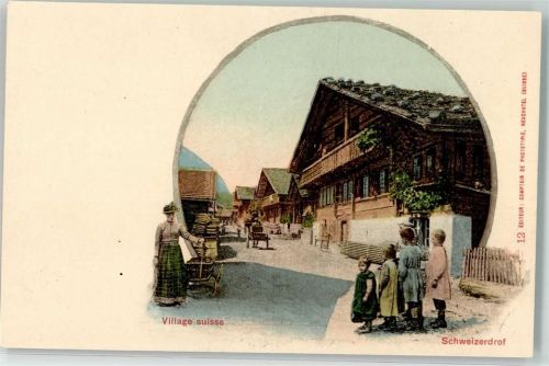 Schweizerdorf Pferdekutsche Leiterwagen Motiv Schweiz