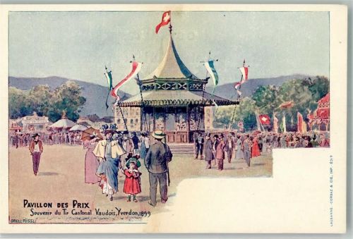 1400 Yverdon-les-Bains 1899 Lithographie / Künstlerkarte Schützenfest