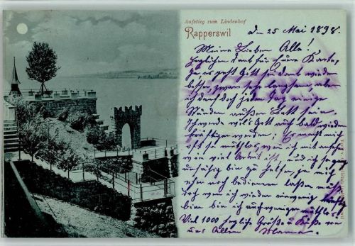 8640 Rapperswil SG 1898 Mondschein Aufstieg zum Lindenhof