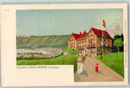 Zürichberg 1903 Lithographie Alkoholfreies Volks u. Kurhaus