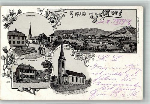 9507 Stettfurt 1901 BOAKC Dorfplatz Kirche Schulhaus