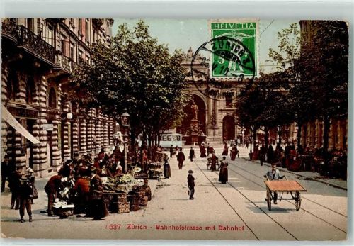 8000 Zürich 1910 - Bahnhofstrasse Marktszene