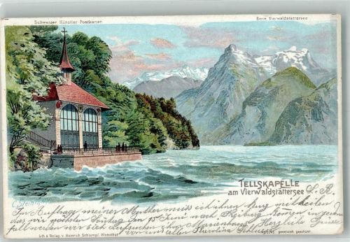 6452 Sisikon 1902 Lithographie Tellskapelle sign. Steinmann, C.