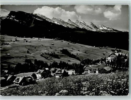 9658 Wildhaus - Lisighaus mit den 7 Churfirsten blühende Wiese