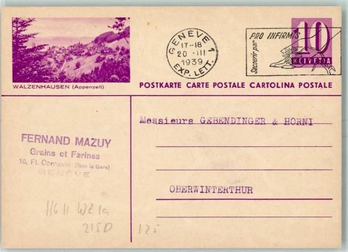 Walzenhausen Mehlbestellung von Ferdinand Mazuy Ganzsache Pro Infirmis Schweiz