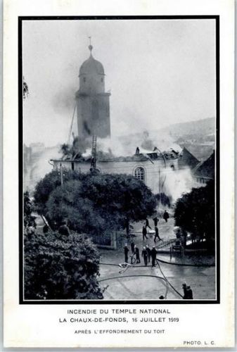 2300 La Chaux-de-Fonds - Feuerwehr Brand Tempel National 1919
