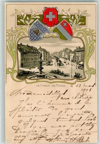 2300 La Chaux-de-Fonds 1901 Prägedruck Wappen Lithographie