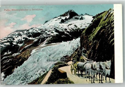 Furka Foto AK Postkutsche Rhonegletswcher Beldvedere