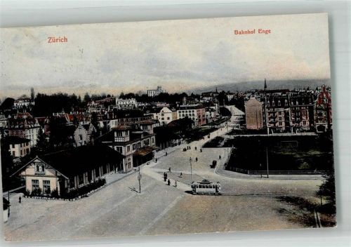 8000 Zürich 1907 Foto AK Straßenbahn Bahnhof Enge Bahnpost Zug 2035 Nr. 26