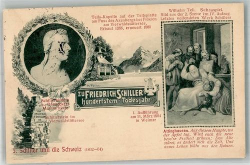 6377 Seelisberg Foto AK Denkmal Schillerstein Tells-Kapelle