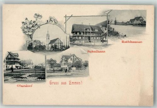 6032 Emmen Foto AK Kirche Schulhaus Obendorf Rathhausen