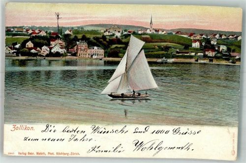 8702 Zollikon 1907 Foto AK Segelboot