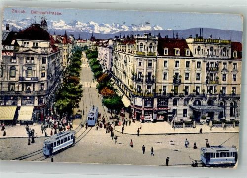 8000 Zürich 1923 Foto AK Straßenbahn Bahnhofstrasse Hotel Terminus