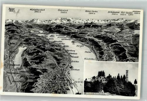 8342 Wernetshausen 1940 Foto AK Vogelschau Zürichsee Gasthaus Bachtel-Kulm