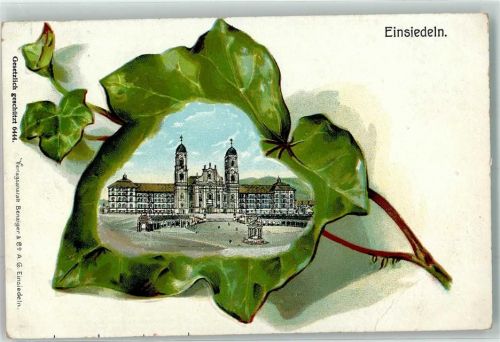 8840 Einsiedeln 1911 Lithographie / Prägedruck Efeu Passepartout