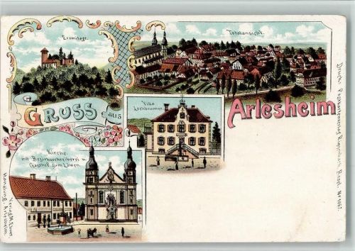 4144 Arlesheim 1909 BOAKC Gasthaus Löwen Villa Lochbrunner Lithographie