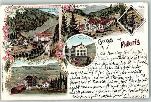 7235 Fideris 1899 Lithographie Bad Kulm Aquasana Quelle