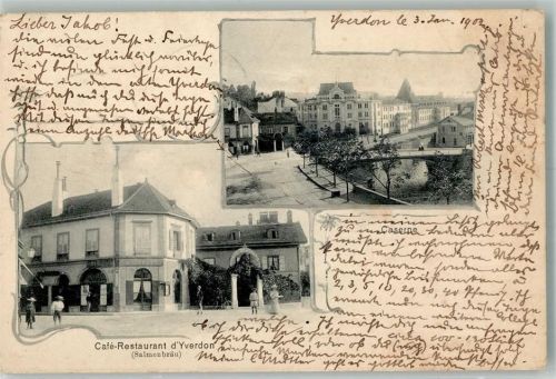 1400 Yverdon-les-Bains 1902 Foto AK Kaserne Cafe Gasthaus d´Yverdon