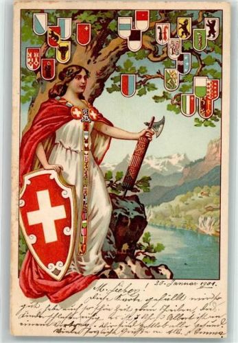 Kantonale Wappen Helvetia 1901 Gebrauchsspuren