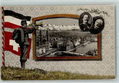 8000 Zürich - Kaiser Wilhelm II. in Zürich Soldat Fahnen Medaillons