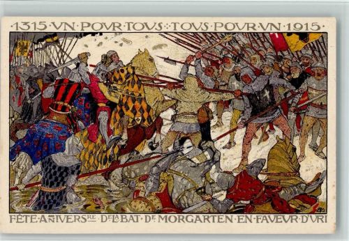 6315 Morgarten Künstlerkarte Urnertag Schlacht sign. AM