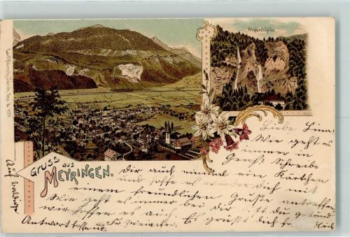 3860 Meiringen 1903 Gebrauchsspuren Alpbachfälle Edeweiss Lithographie