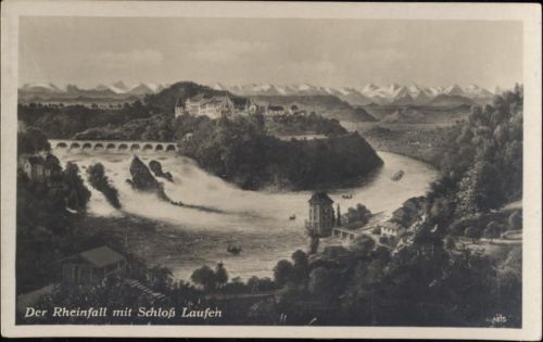 um 1930/40 - Der Rheinfall mit Schloß Laufen, Kant: Schaffhausen, Schweiz.,Emil Hartmann AKU2