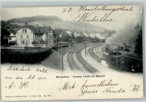 8400 Winterthur 1905 Foto AK Eisenbahn Innseres Lindt mit Bäumli