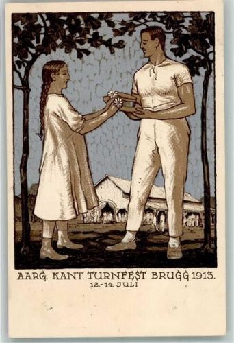5200 Brugg AG Künstlerkarte sign G. Müller Aarg. Kant. Turnfest 1913 Off. Festpostkarte II