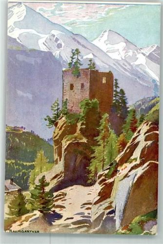 3718 Kandersteg Künstlerkarte sign. Baumgartner Burg Ort handschriftlich