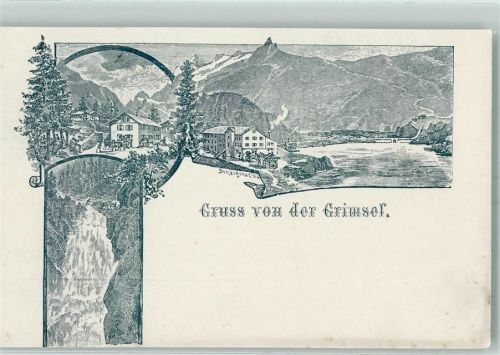 Grimsel Vorläufer Gruss aus Lithographie Wasserfall AK