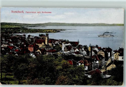 9400 Rorschach 1913 - Panorama mit Bodensee Personendampfschiff