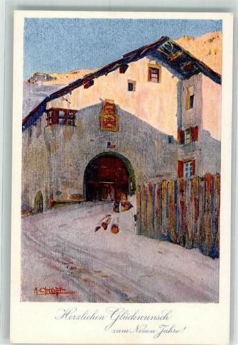 7530 Zernez Künstlerkarte sign. Christoffer Neujahr Weihnachten Grüsse