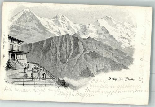 Schynige Platte 1903 Lithographie / Künstlerkarte Hotel Bergbahn sign. Benteli, W.
